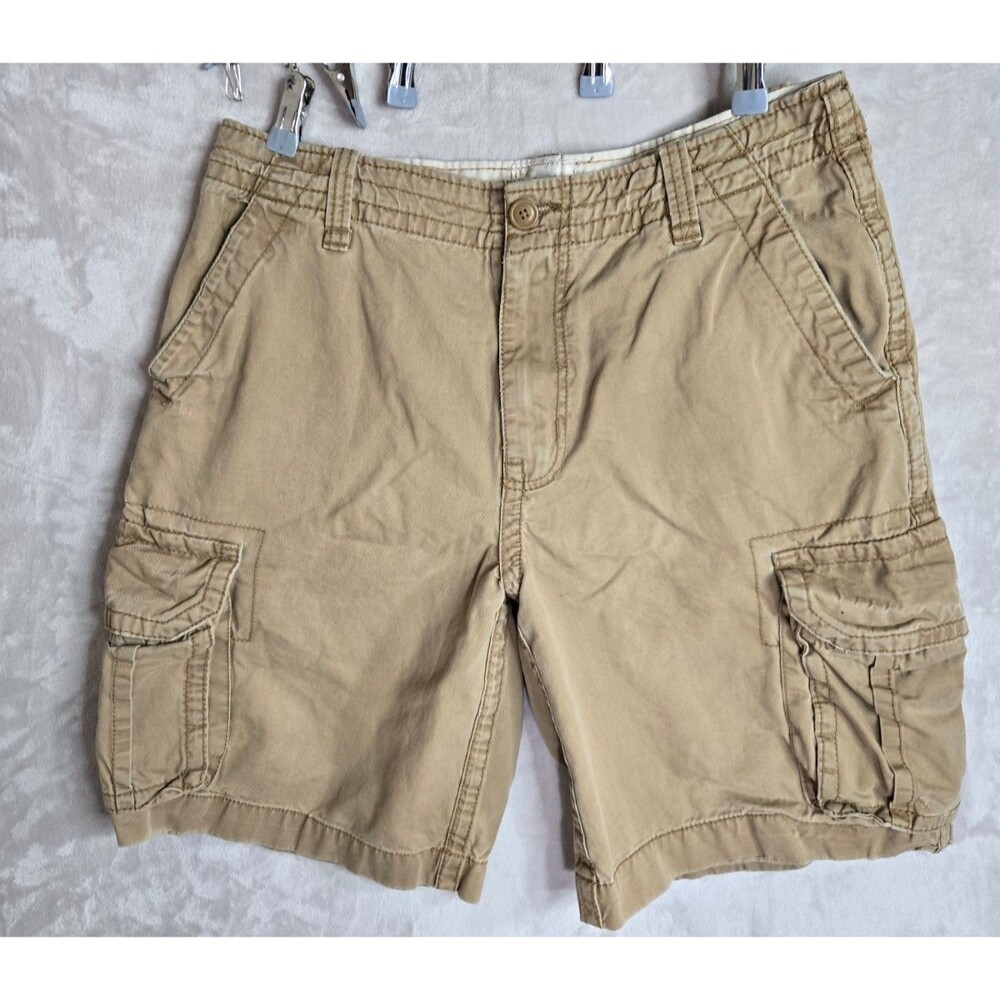 Aeropostale Authentic Cargo Shorts Men 34 Khaki Y2K Gorpcore Distressed Cotton